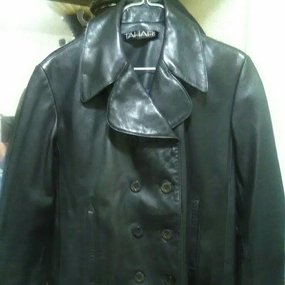 Tahari Leather double breasted P coat Jacket